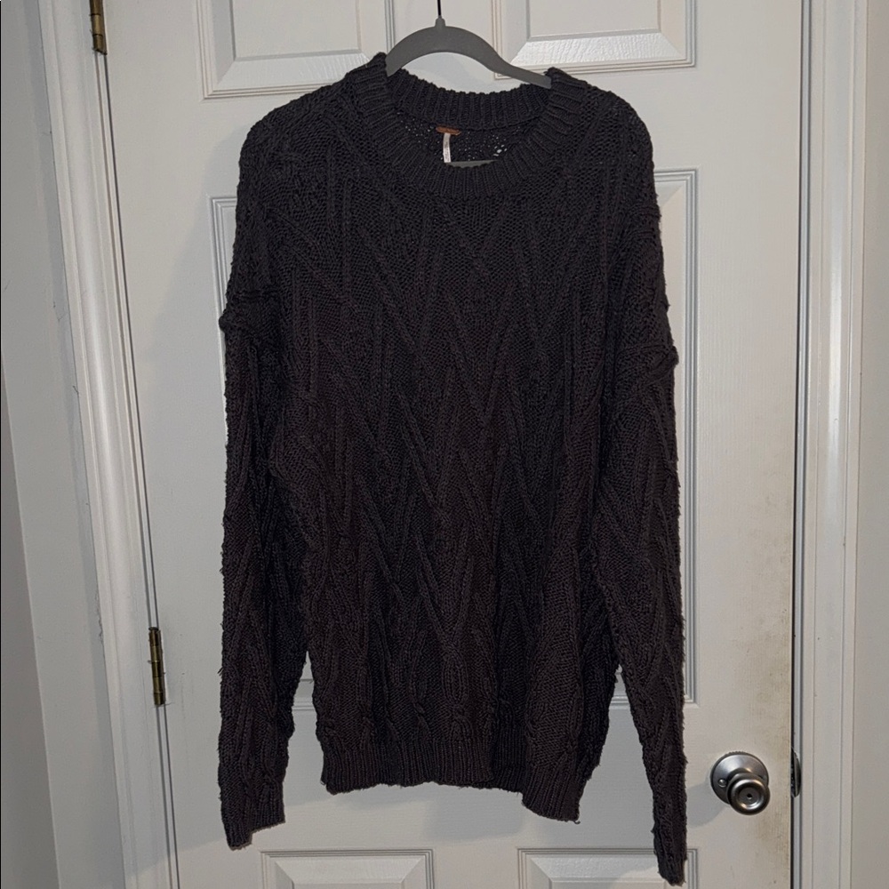 LIKE NEW Free People Isla Cable Stitch Dark Gray Tunic Sweater